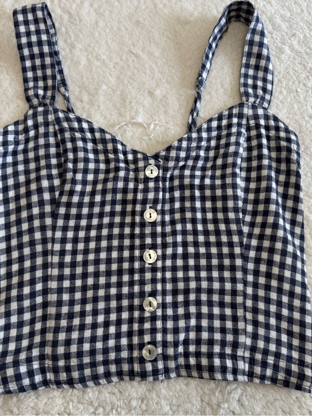 Abercrombie & Fitch Navy and White Gingham Button-Front Crop Top
